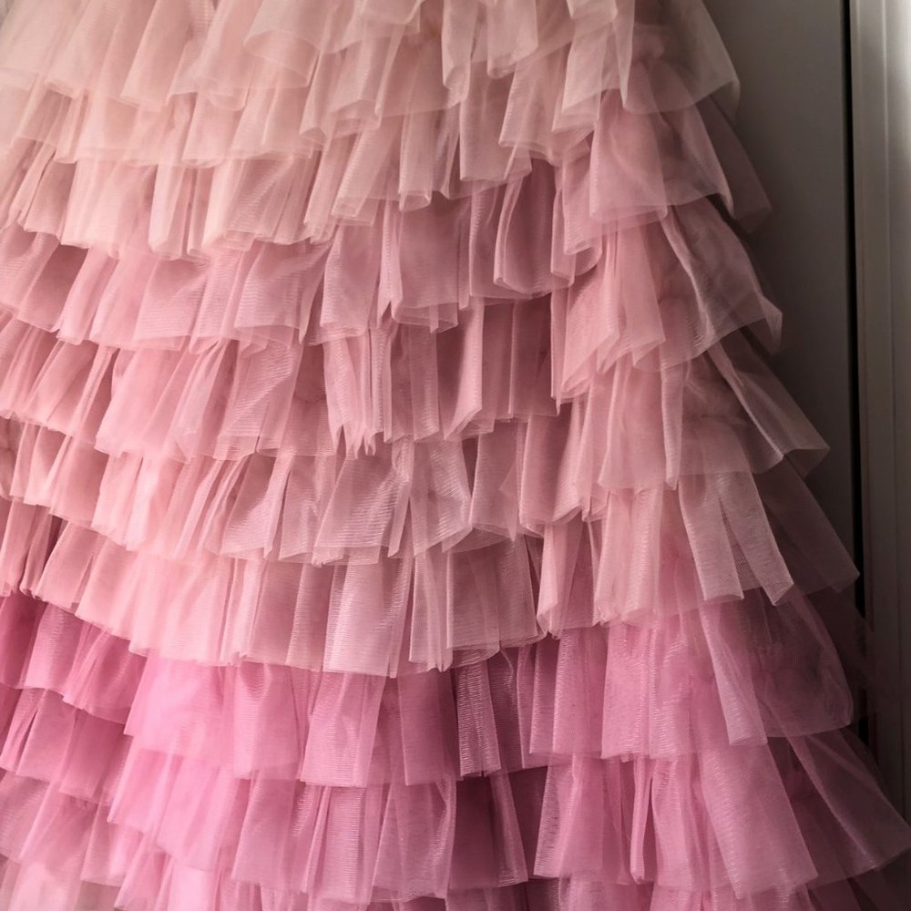 Anthropologie Pink Ombre Tiered Tulle Midi Skirt - Picture 10 of 16